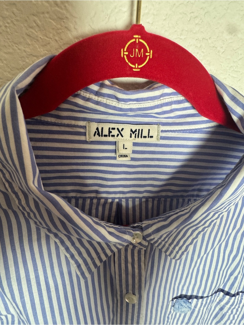 ALEX MILLS Blue and White Striped Shirt Dress size Large - Picture 6 of 11